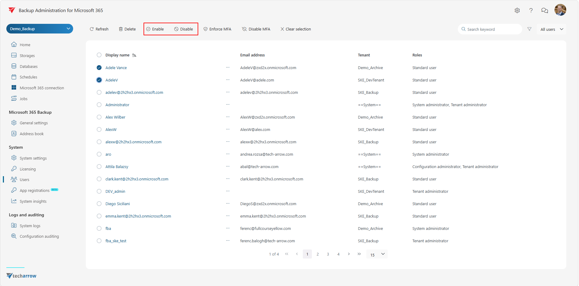 Enable/Disable user