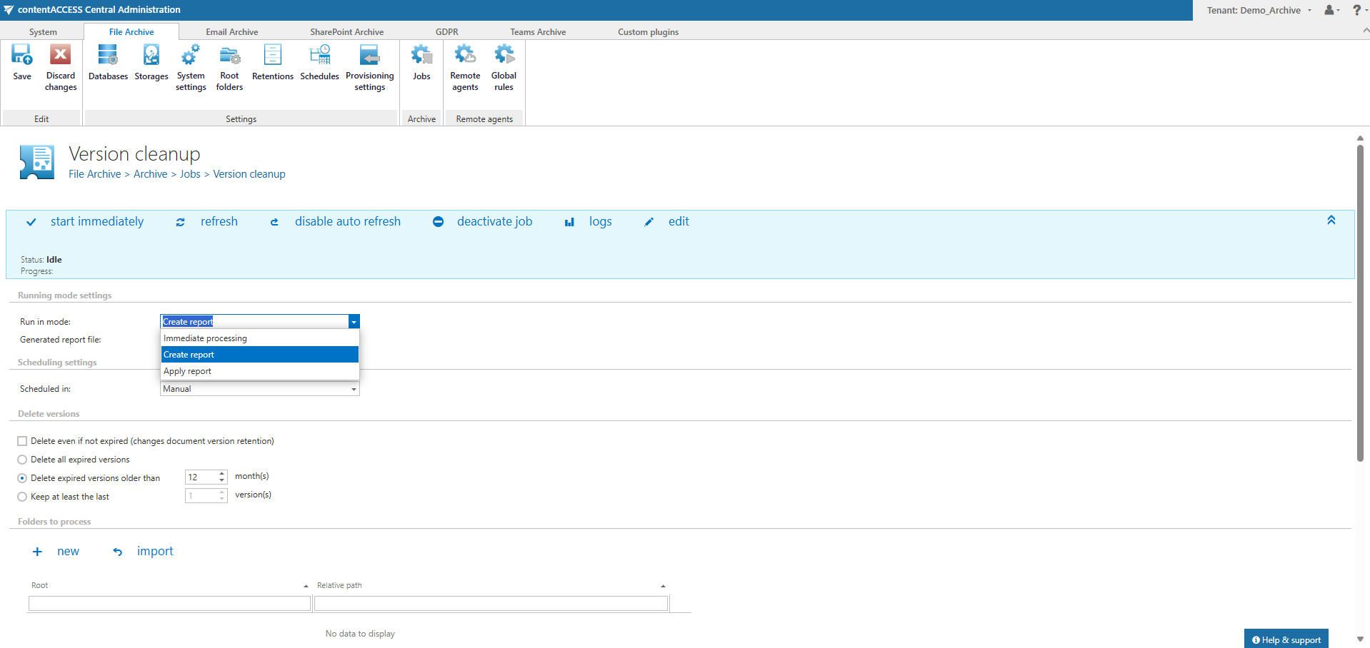 Filesystem archive version management