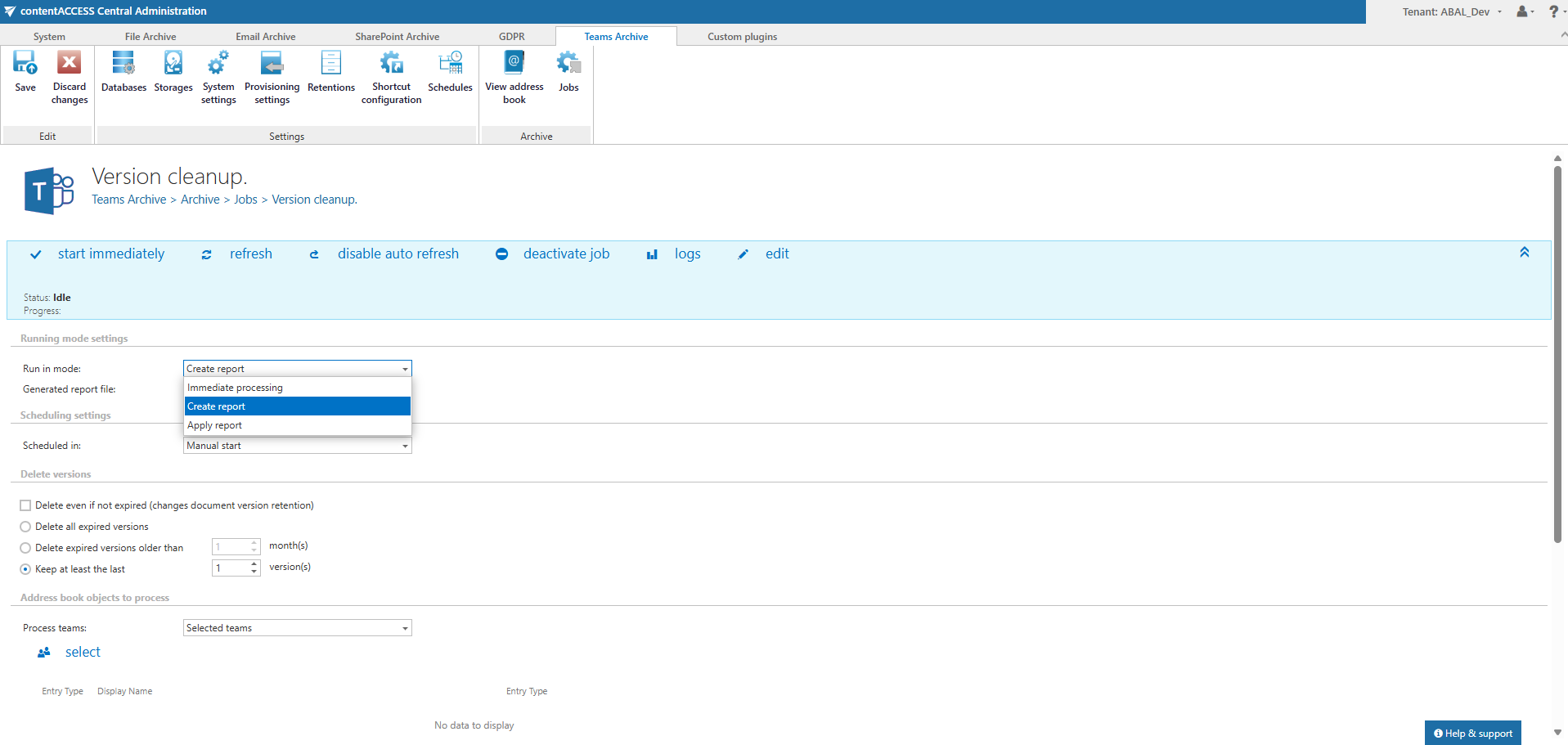 Teams archive version management