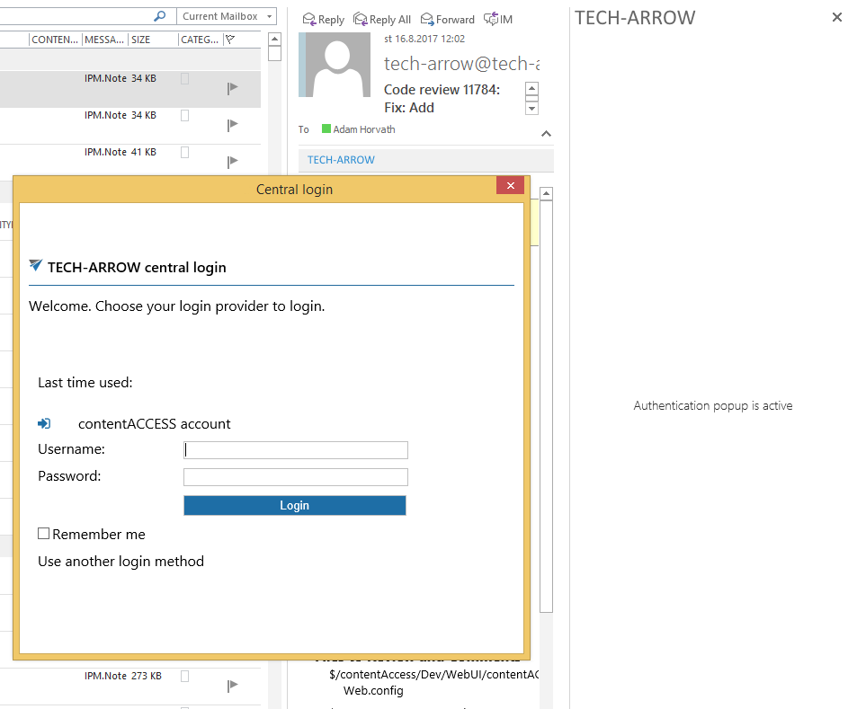 Central login integration into MailApp