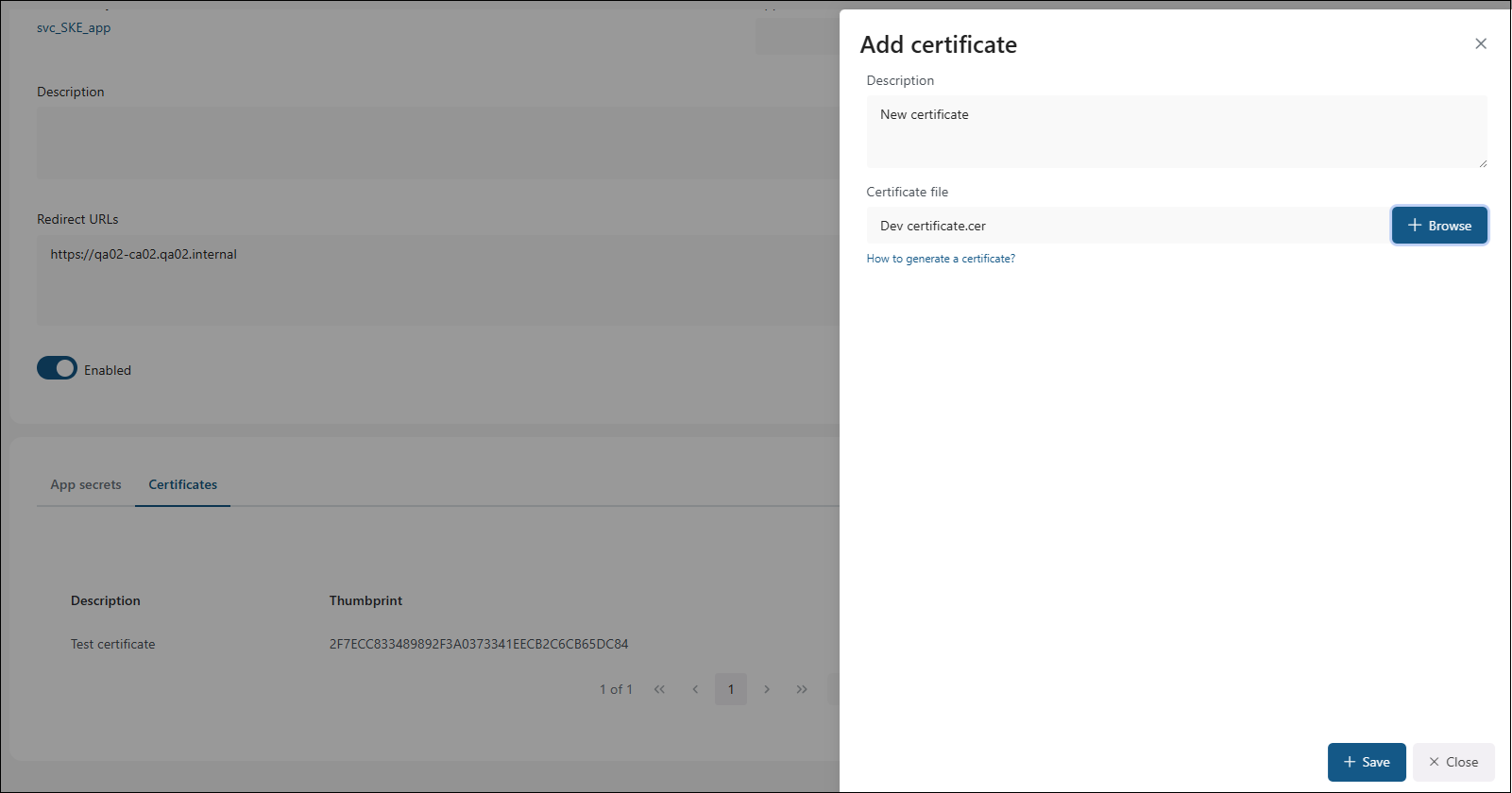 Create new certificate