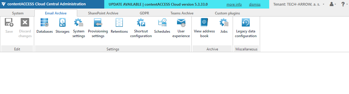 Notification about a new version in Central Administration
