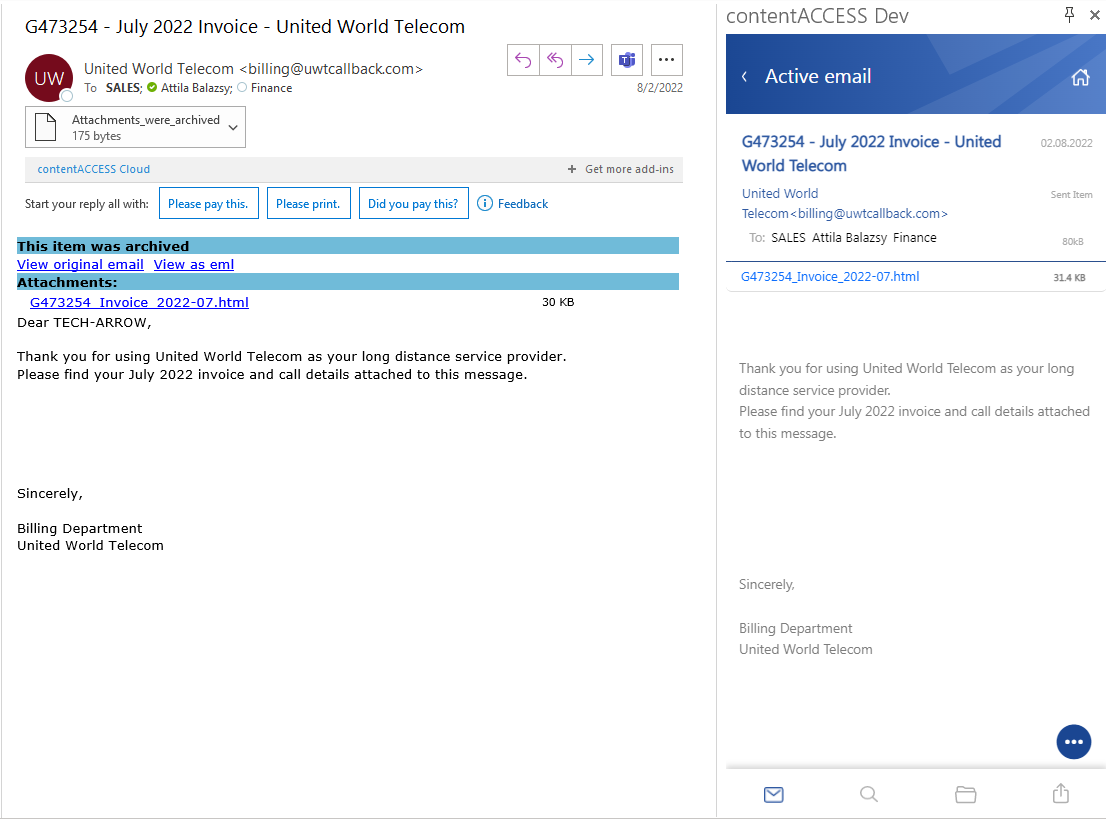 Mail app active email screen