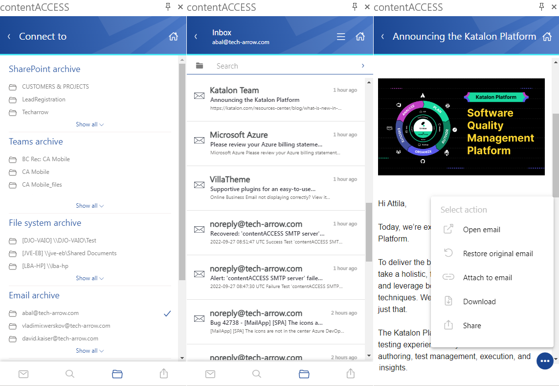 Mail app data browsing