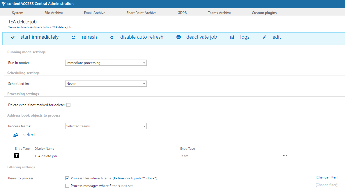Teams archive delete job