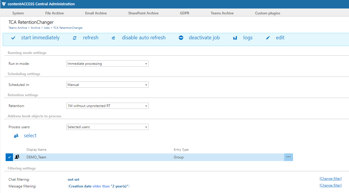 Teams chat archive retention changer