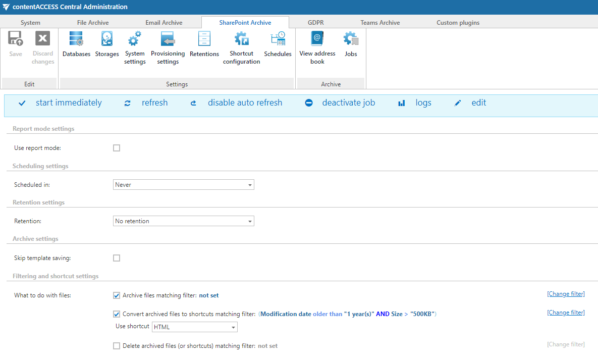 SharePoint archive job with shortcutting