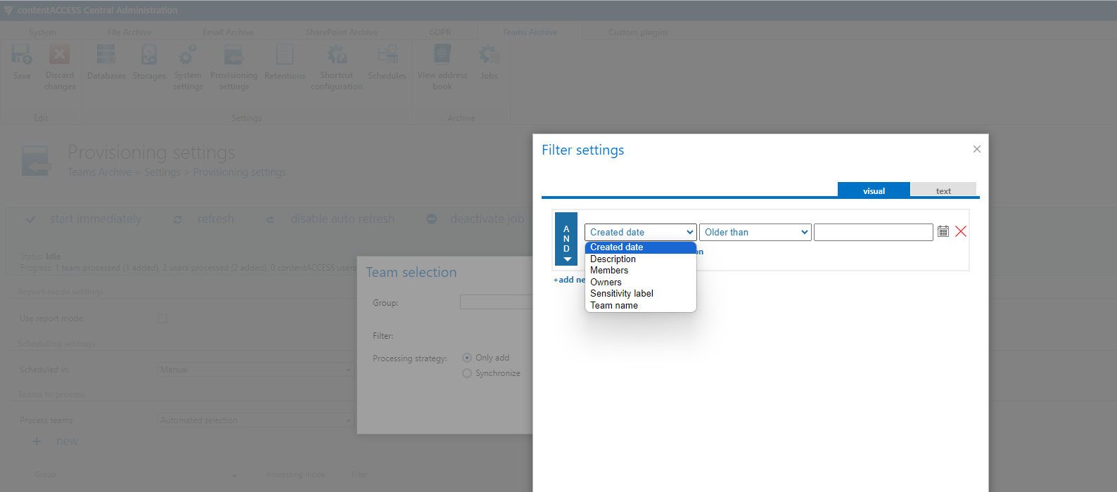Teams provisioning filter