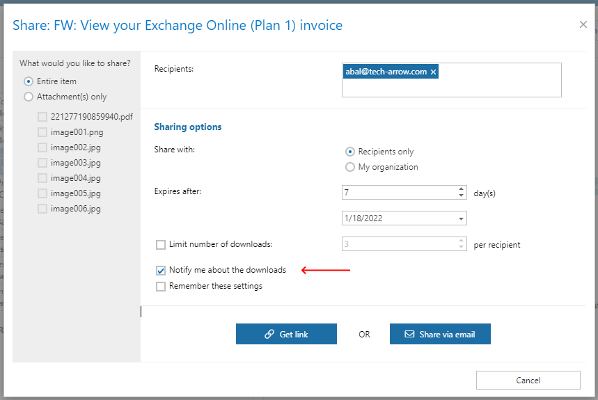 contentWEB sharing notification enable-disable