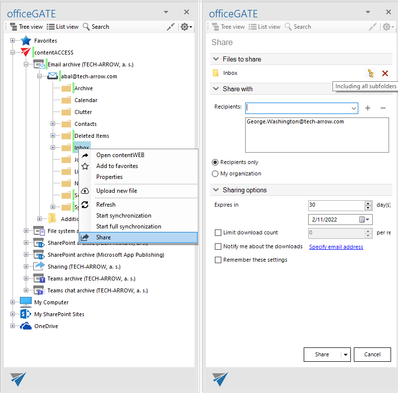 officeGATE folder sharing