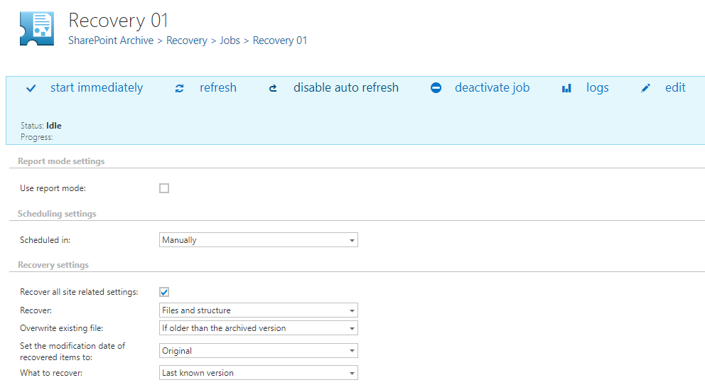 SharePoint archive recovery job