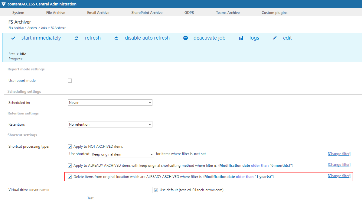 Shortcut deletion for file archive