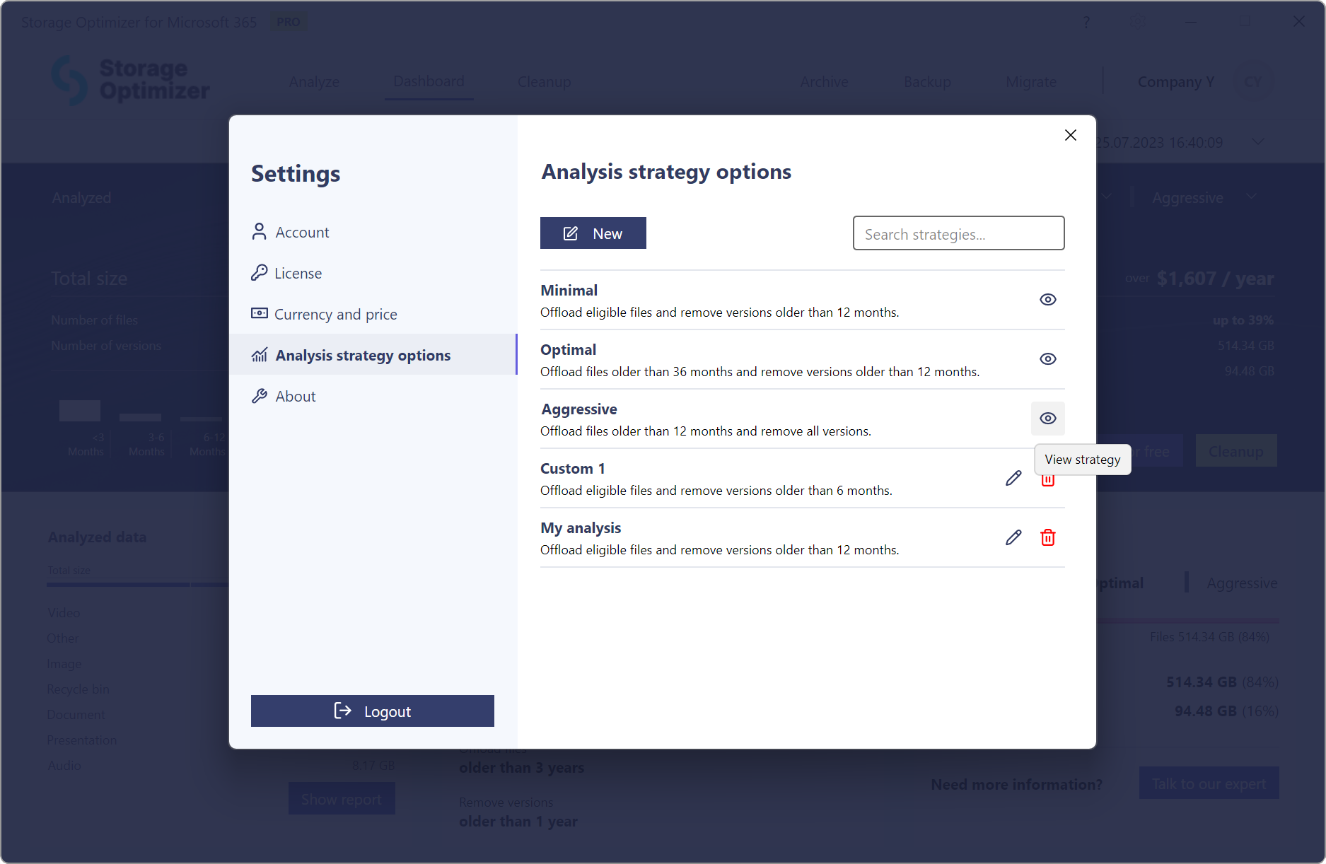 Setup custom analysis settings